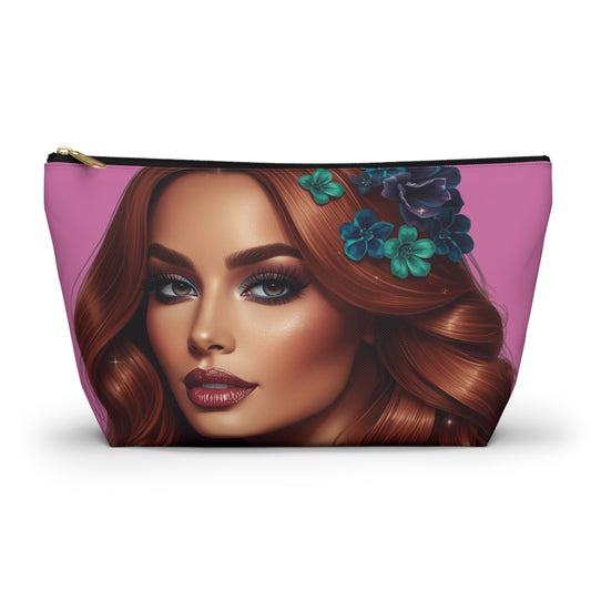 Floral Glam Cosmetic Accessory Pouch with T-Bottom Makeup Bag